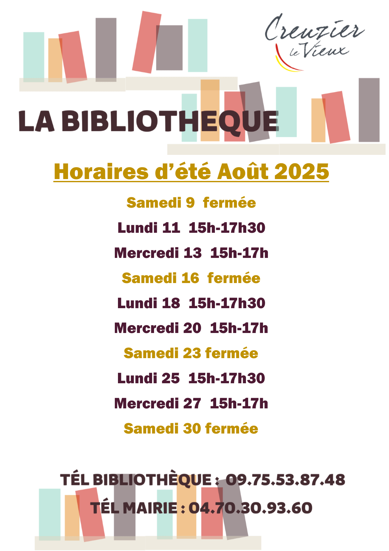 affiche fermeture bibliothèque août 2025